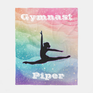 Personalized Gymnastics Rainbow Wave Fleece Blanket
