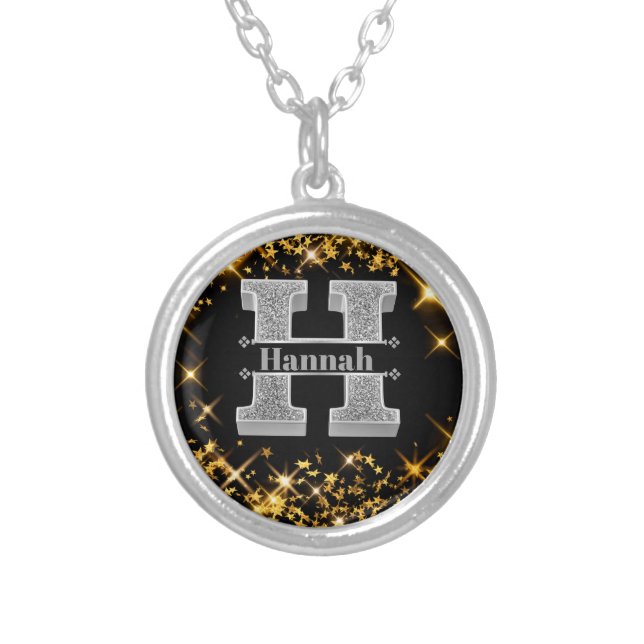  Personalized H Initial Silver Monogram Your Name Plated Necklace (Front)