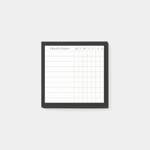 Personalized Habit Tracker in Black and White Post_it Notes