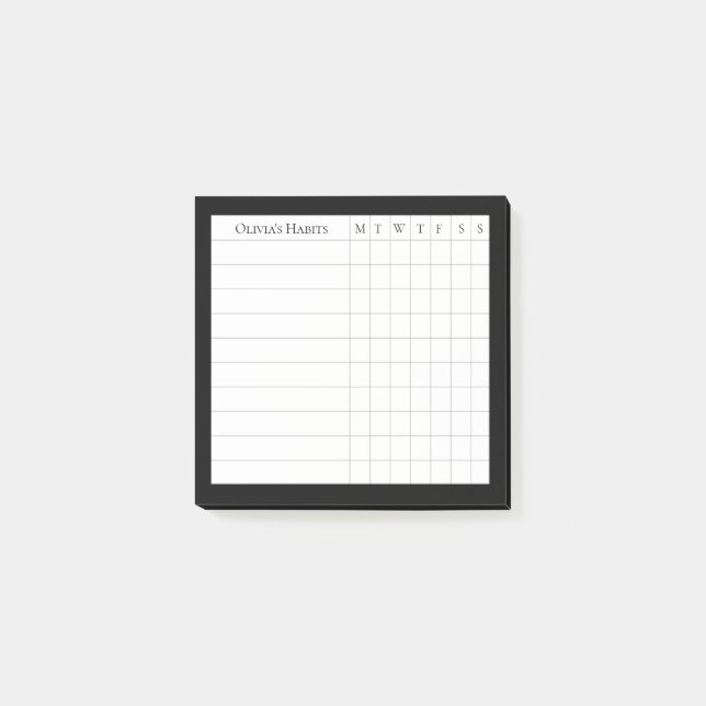 Personalized Habit Tracker in Black and White Post-it Notes (Front)