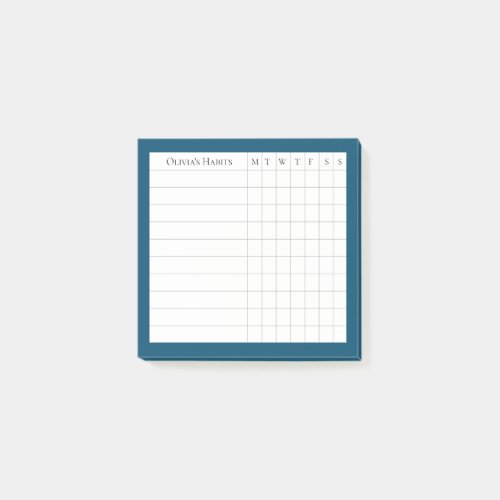 Personalized Habit Tracker in Ocean Blue Post_it Notes