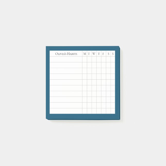 Personalized Habit Tracker in Ocean Blue Post-it Notes (Front)