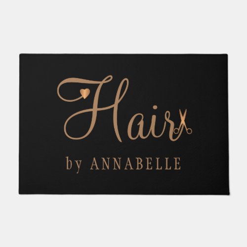 Personalized hair salon name copper gold black doormat