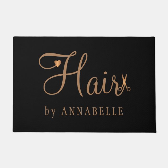 Personalized hair salon name copper gold black doormat (Front)