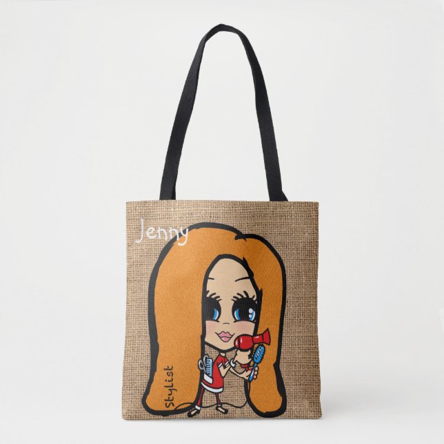 Personalized Hair Stylist Bag Caricature red head (Front)