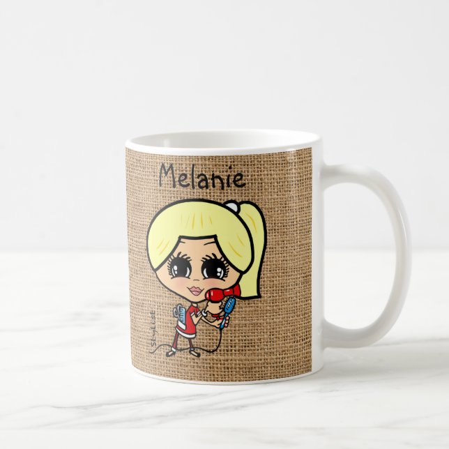 Personalized Hair stylist Mug Caricature blonde (Right)