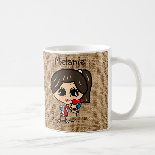 Personalized Hair stylist Mug Caricature brunette (Right)