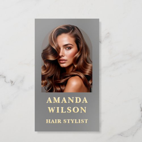 Personalized Hair Stylist Photo Gold Foil Business Cards