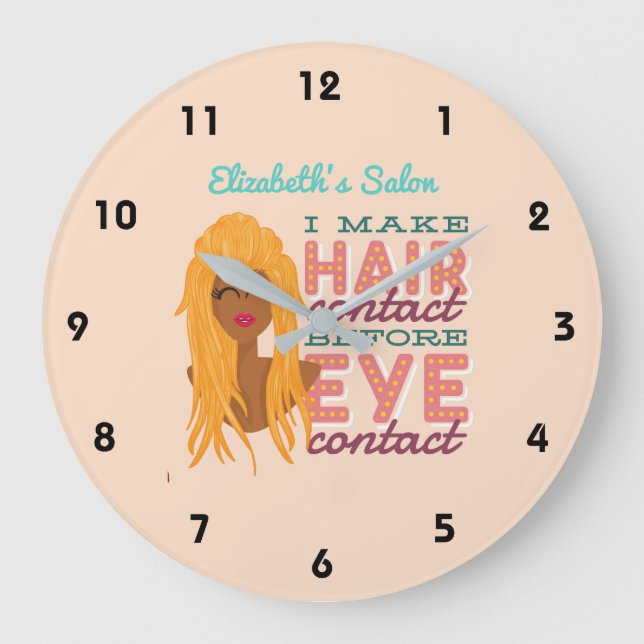 Personalized Hair Stylist RETRO Afro Salon Blonde Large Clock (Front)