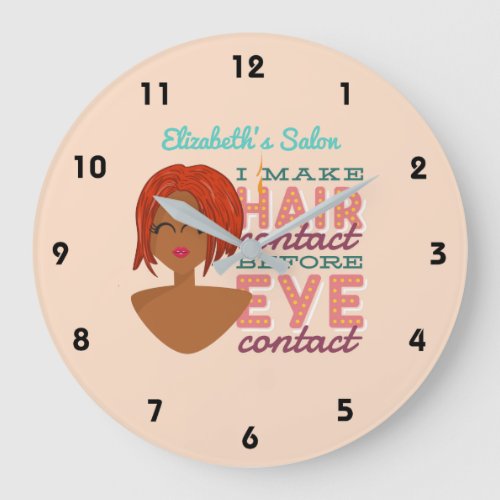 Personalized Hair Stylist RETRO Afro Salon Wall Large Clock