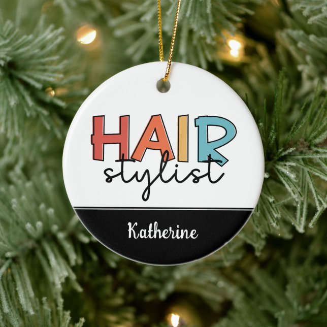 Personalized Hair Stylist Retro Hairdresser Gift Ceramic Ornament (Tree)