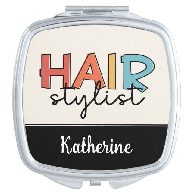 Personalized Hair Stylist Retro Hairdresser Gift Compact Mirror (Front)