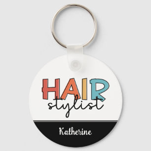 Personalized Hair Stylist Retro Hairdresser Gift Keychain