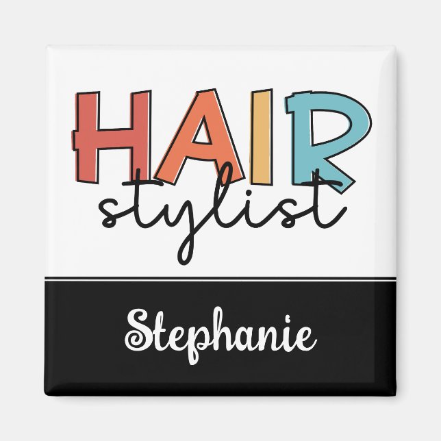 Personalized Hair Stylist Retro Hairdresser Gift Magnet (Front)