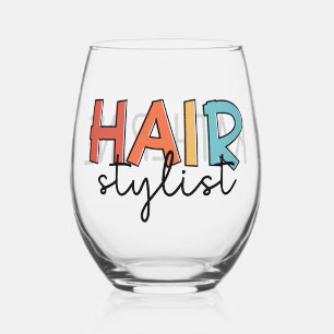 Personalized Hair Stylist Retro Hairdresser Gift Stemless Wine Glass