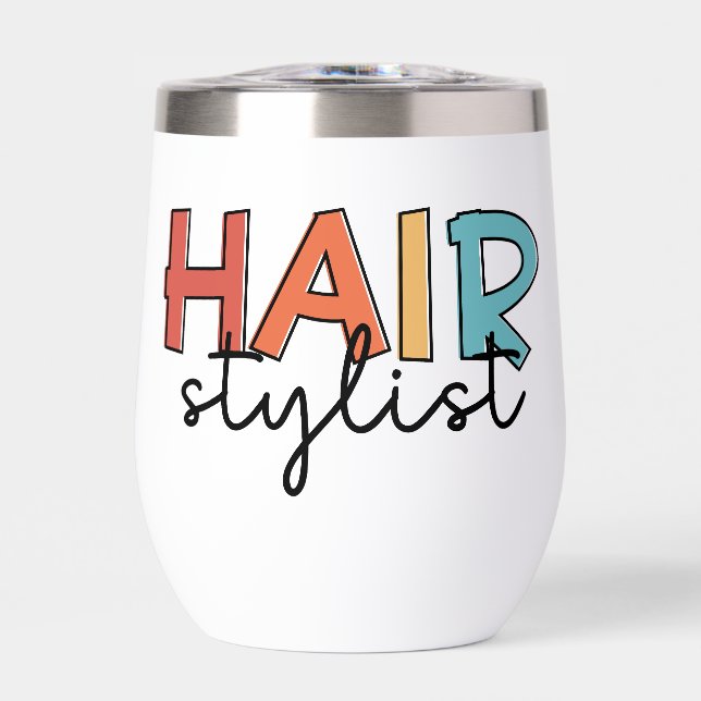 Personalized Hair Stylist Retro Hairdresser Gift Thermal Wine Tumbler (Front)
