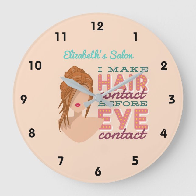 Personalized Hair Stylist RETRO Salon Cartoon Wall Large Clock (Front)
