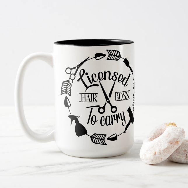 Personalized Hairstylist Licensed to cut Two-Tone Coffee Mug (With Donut)