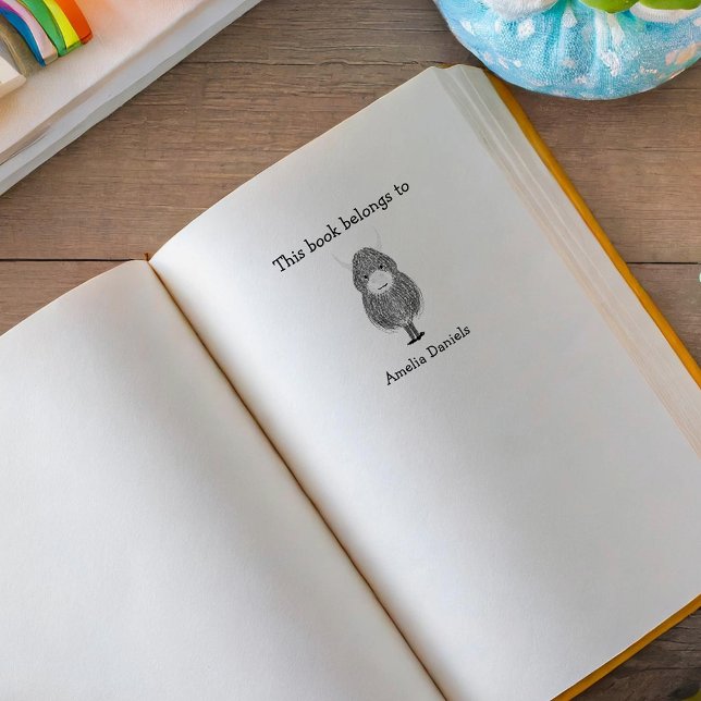 Personalized Hairy Highland Cow Bookplate Rubber Stamp (Creator Uploaded)