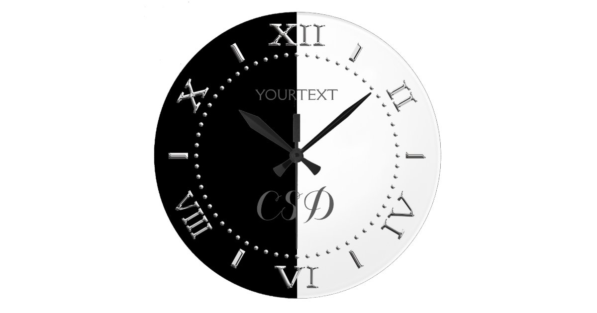 Personalized Half Black Half White Stripes Dial On Large Clock