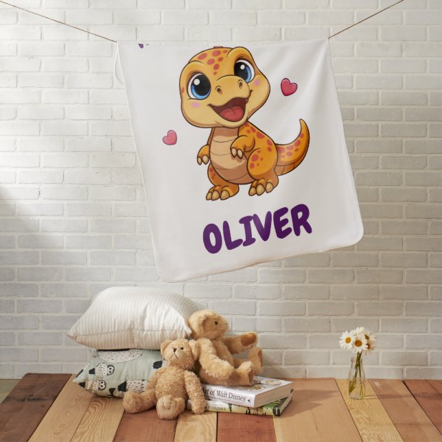 Personalized Halfway to One Dinosaur 6 Month Baby Blanket (In Situ)