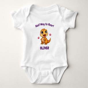Personalized Halfway to One Dinosaur 6 Month Baby Bodysuit