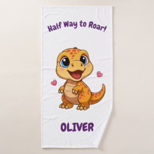 Personalized Halfway to One Dinosaur 6 Month Bath Towel