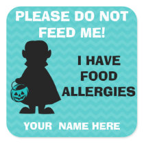 Personalized Halloween Allergy Alert Vampire Teal Square Sticker