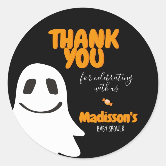 Personalized Halloween Baby Shower Classic Round Sticker (Front)