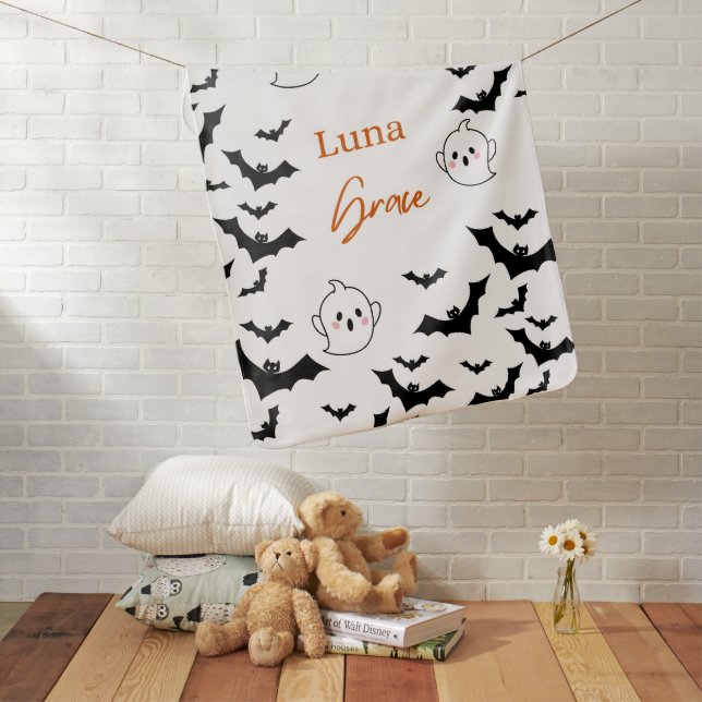 Personalized Halloween Bat Baby Blanket  (In Situ)