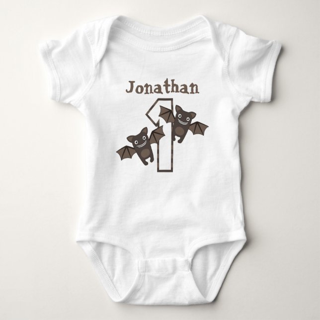 Personalized Halloween Bat First Birthday Baby Bodysuit (Front)