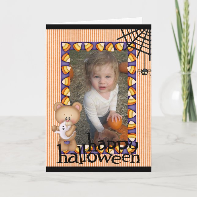 Personalized Halloween Bear Add Photo Card (Front)