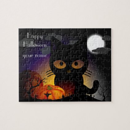 Personalized Halloween Black Cat Jigsaw Puzzle