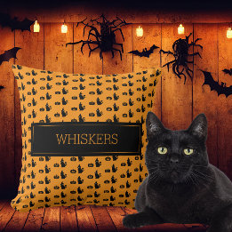 Personalized Halloween Black Cat Lover Pumpkin Pet Throw Pillow