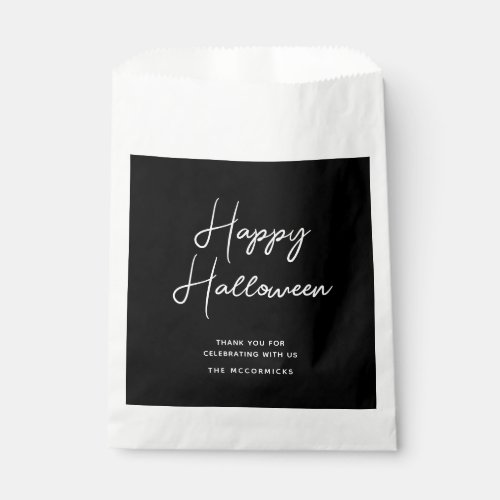 Personalized Halloween Black White Script Party Favor Bag