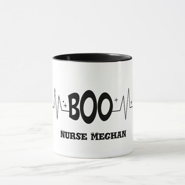 Personalized Halloween Boo EKG   Mug (Center)