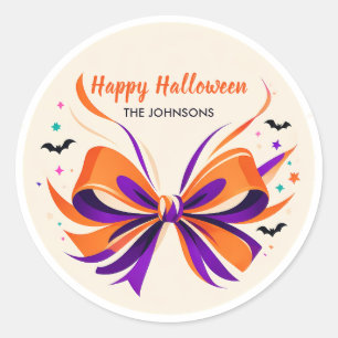 Personalized Halloween Bow & Bats Classic Round Sticker