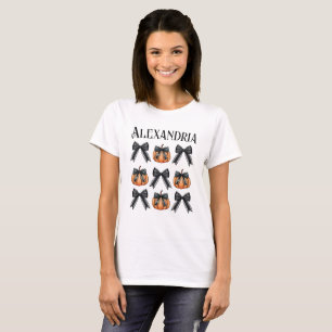 Personalized Halloween Bow Pumpkin Pattern T-Shirt