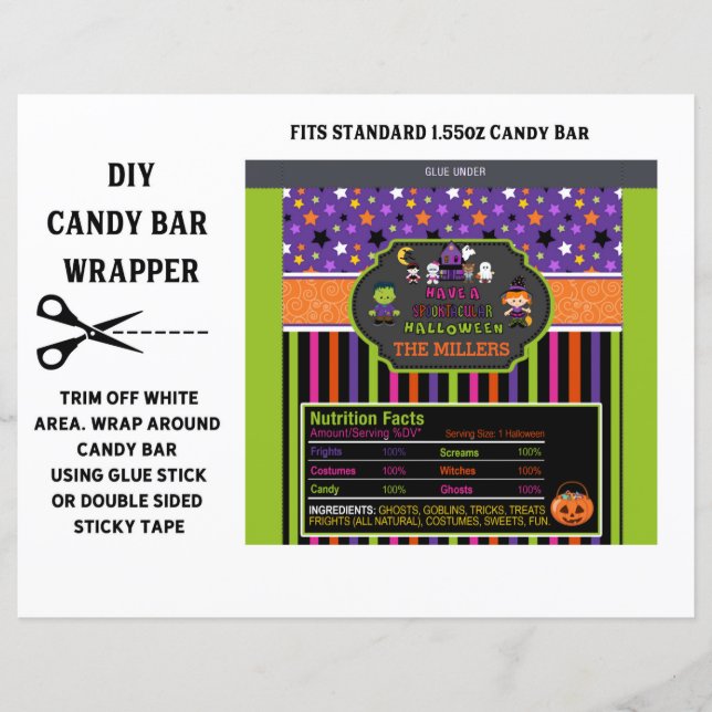 Personalized Halloween Candy Bar Wrapper (Front)