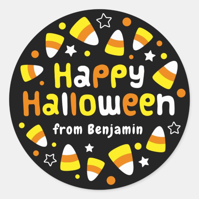 Personalized Halloween Candy Corn Round Sticker (Front)