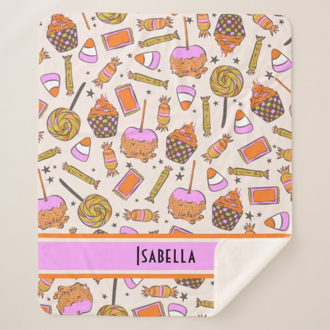 Personalized Halloween Candy Retro Groovy Blanket (Front)