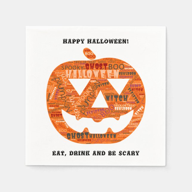 Personalized Halloween Carved Pumpkin Word Cloud Napkins (Front)