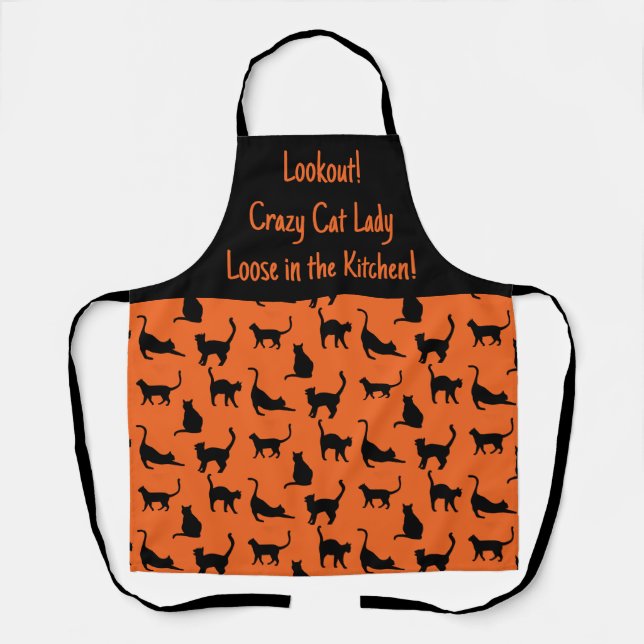 Personalized Halloween Crazy Cat Lady in Kitchen  Apron (Front)