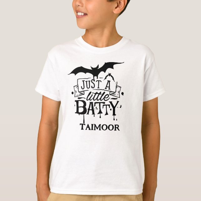 PERSONALIZED HALLOWEEN CUTE JUST A LITTLE BATTY  T-Shirt (Front)