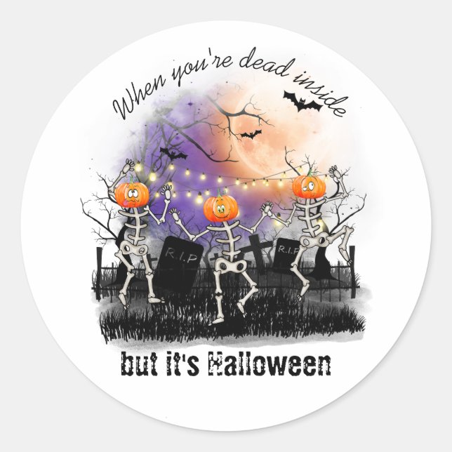 Personalized Halloween Dance Skeleton Cute Classic Round Sticker (Front)