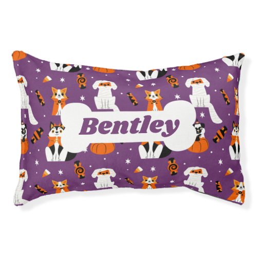 Personalized Halloween Dog Pattern Custom Name Pet Bed