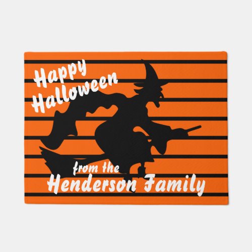 Personalized Halloween Doormat with Flying Witch