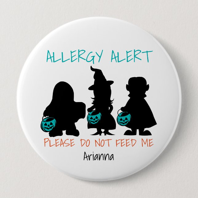 Personalized Halloween Food Allergy Alert Kids Pinback Button (Front)