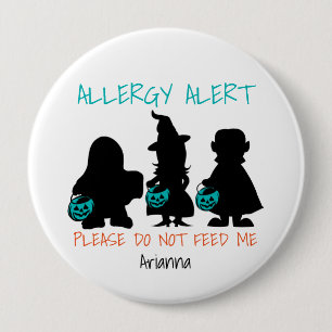 Personalized Halloween Food Allergy Alert Kids Pinback Button
