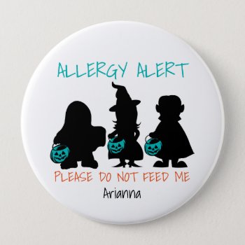 Personalized Halloween Food Allergy Alert Kids Pinback Button by LilAllergyAdvocates at Zazzle